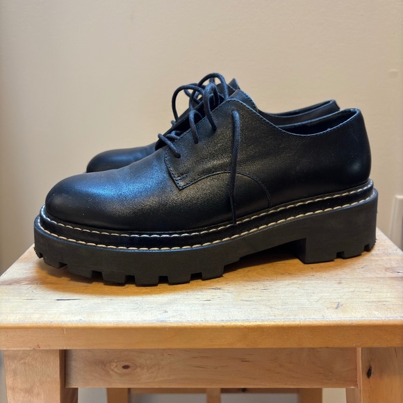 Poppy Barley Shoes - Poppy Barley Black Leather Lace-Up Lug Sole Flats
